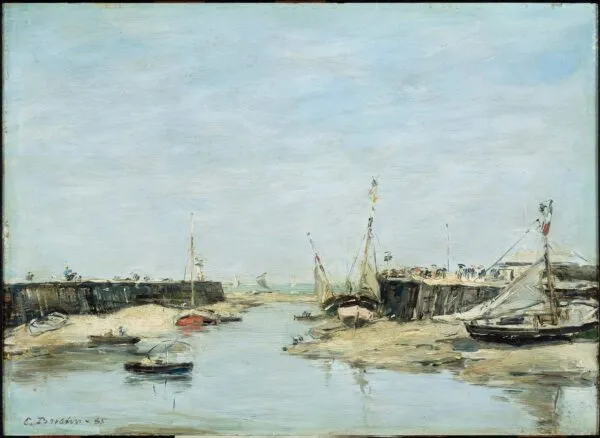 Trouville Les Jetees a Maree Basse (1885) by Eugène Louis Boudin — original painting reproduced as a hand-painted oil on canvas