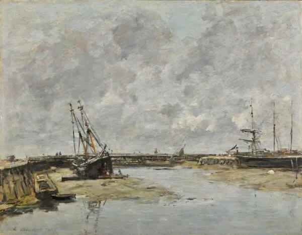 Trouville, les jetées, marée basse (1885) by Eugène Louis Boudin — original painting reproduced as a hand-painted oil on canvas