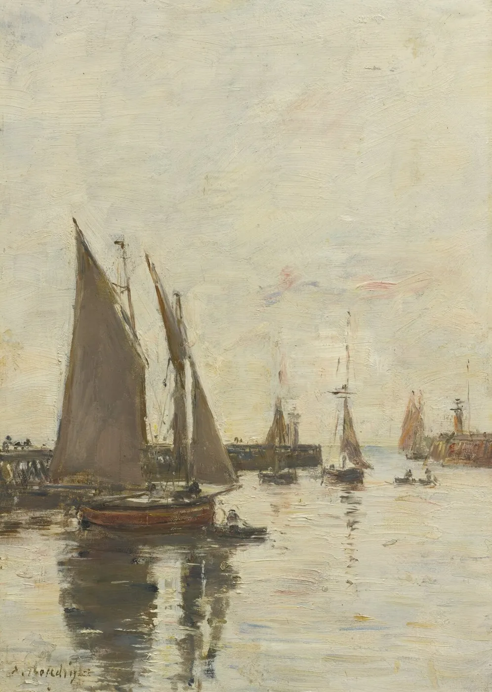 Trouville, les jetées marée haute (1885) by Eugène Louis Boudin — original painting reproduced as a hand-painted oil on canvas