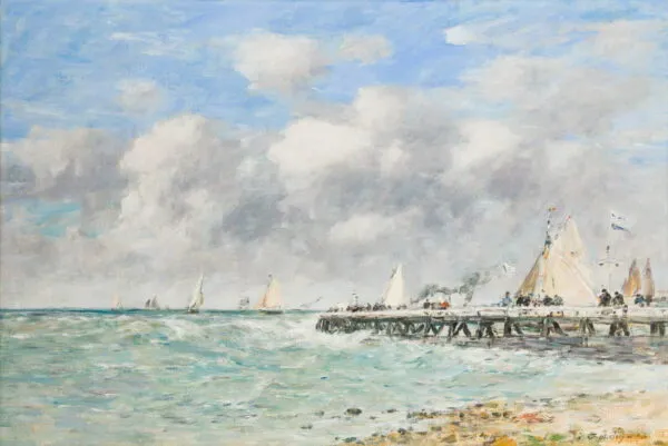 Trouville Pier (1893) by Eugène Louis Boudin — original painting reproduced as a hand-painted oil on canvas