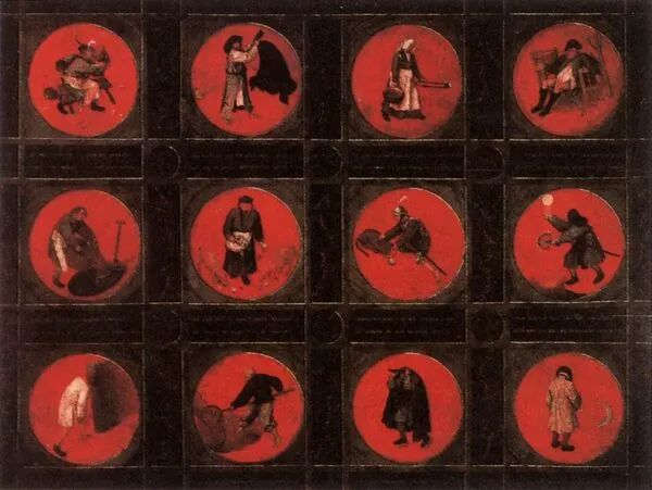 Twelve Flemish proverbs (1558) by Pieter Brueghel the Elder — original painting reproduced as a hand-painted oil on canvas