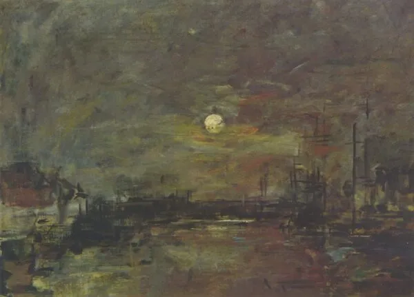 Twilight on the bassin du Commerce in Le Havre (1892) by Eugène Louis Boudin — original painting reproduced as a hand-painted oil on canvas