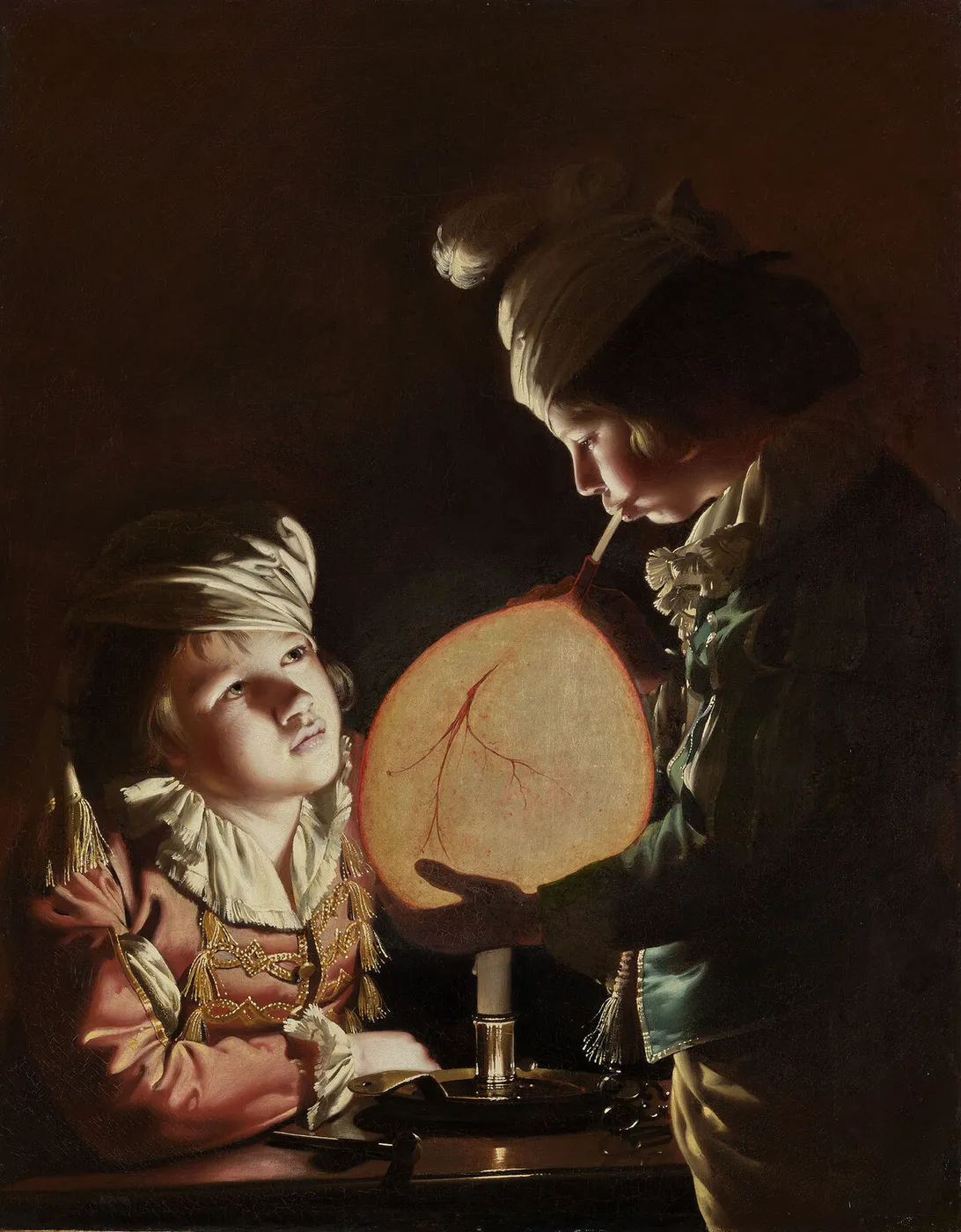 Two Boys with a Bladder (1767) by Joseph Wright of Derby — original painting reproduced as a hand-painted oil on canvas