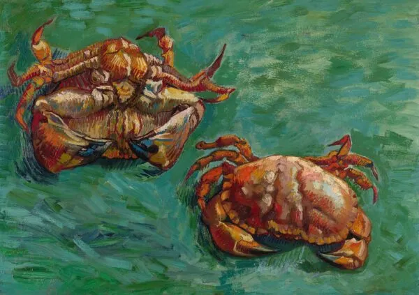 Two Crabs (1889) by Vincent van Gogh — original painting reproduced as a hand-painted oil on canvas
