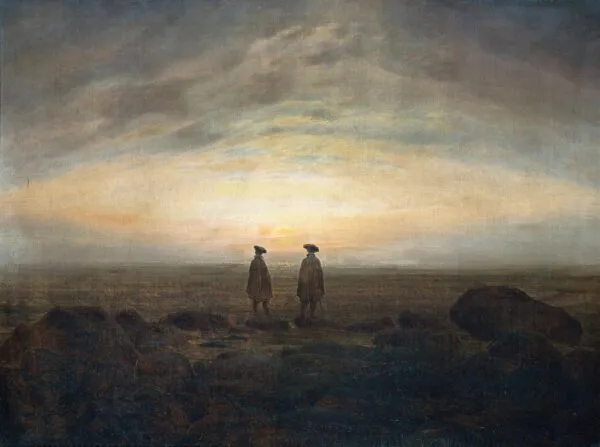 Two Men by the Sea (1817) by Caspar David Friedrich — original painting reproduced as a hand-painted oil on canvas
