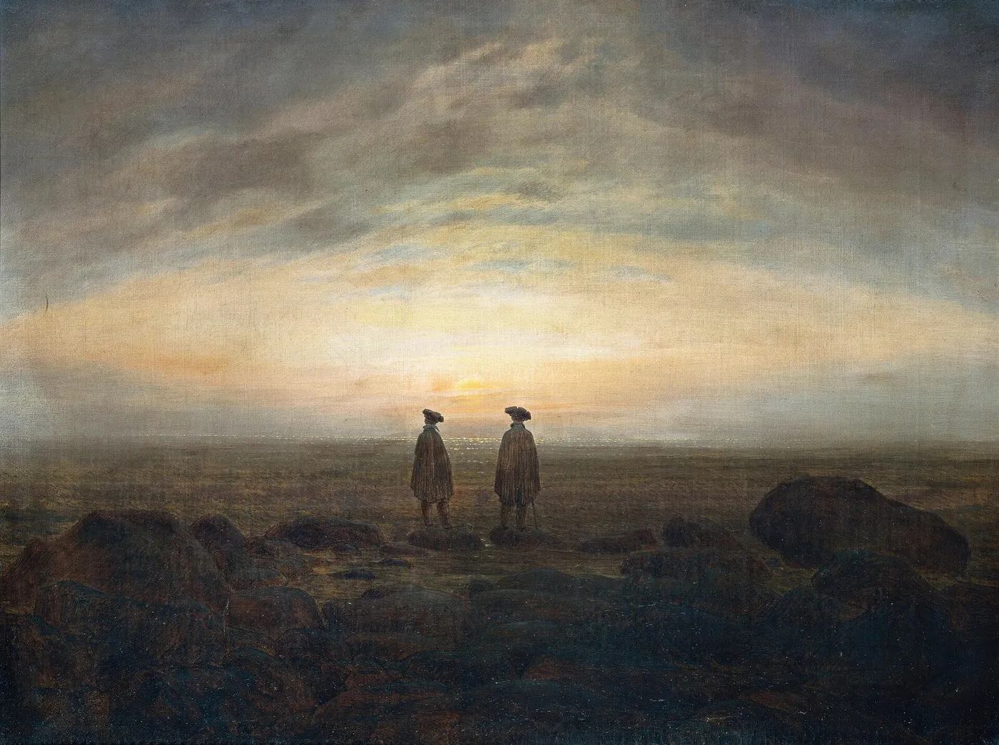 Two Men by the Sea (1817) by Caspar David Friedrich — original painting reproduced as a hand-painted oil on canvas