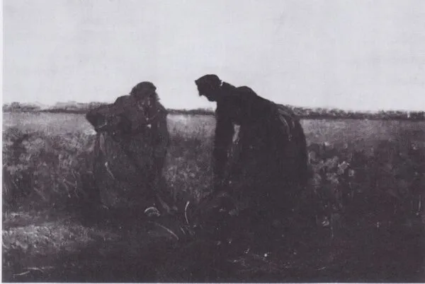 Two Peasant Women Digging (1885) by Vincent van Gogh — original painting reproduced as a hand-painted oil on canvas