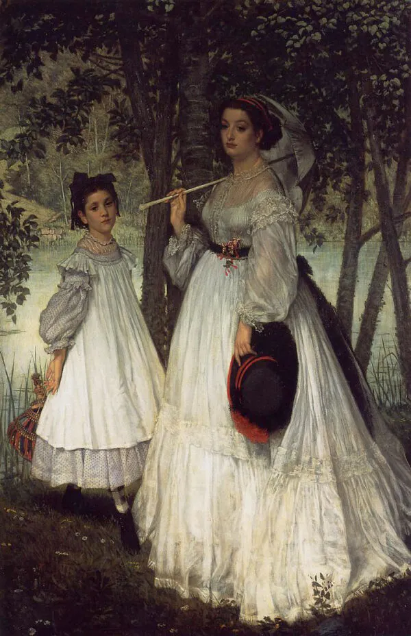 Two Sisters (1863) by James Tissot — original painting reproduced as a hand-painted oil on canvas