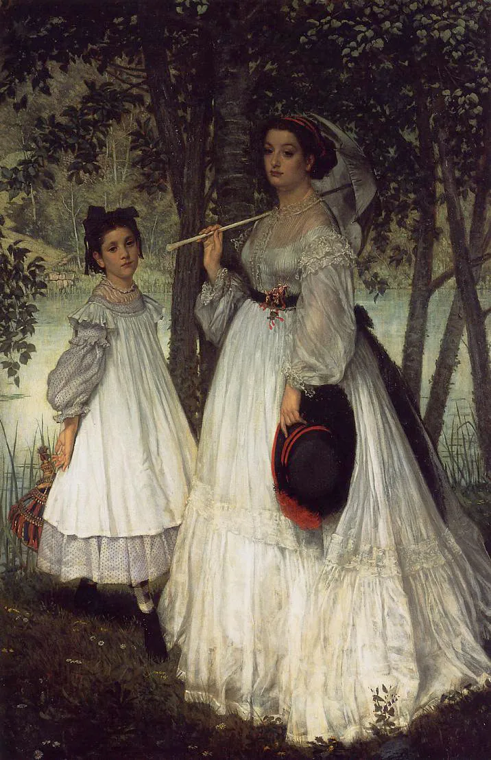 Two Sisters (1863) by James Tissot — original painting reproduced as a hand-painted oil on canvas