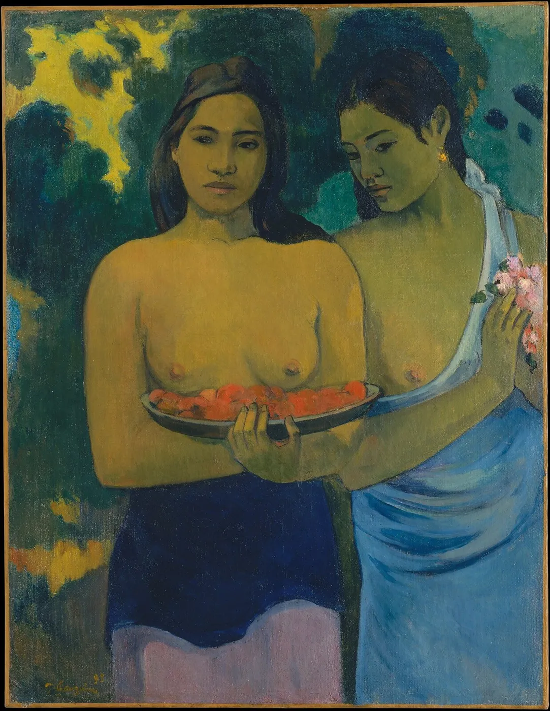 Two Tahitian Women (1899) by Paul Gauguin — original painting reproduced as a hand-painted oil on canvas