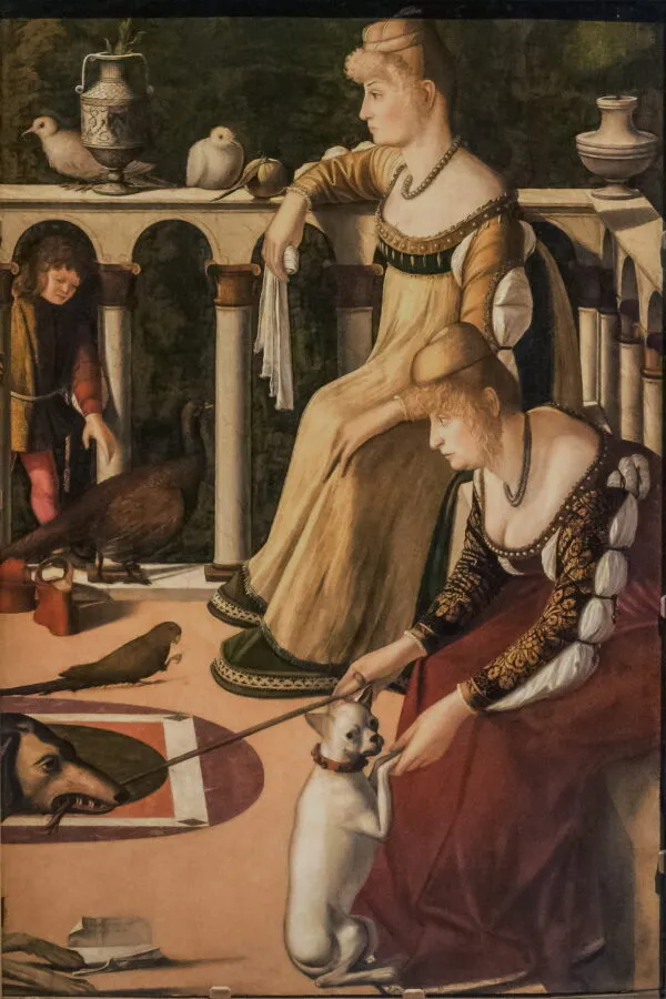 Two Venetian Ladies (1490) by Vittore Carpaccio — original painting reproduced as a hand-painted oil on canvas