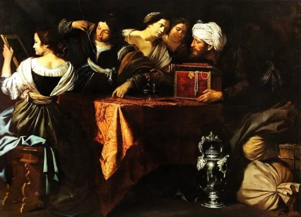 Ulysses finding Achilles at the Court of King Lycomedes (1640) by Artemisia Gentileschi — original painting reproduced as a hand-painted oil on canvas