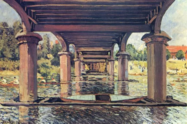 Under the Bridge of Hampton Court (1874) by Alfred Sisley — original painting reproduced as a hand-painted oil on canvas