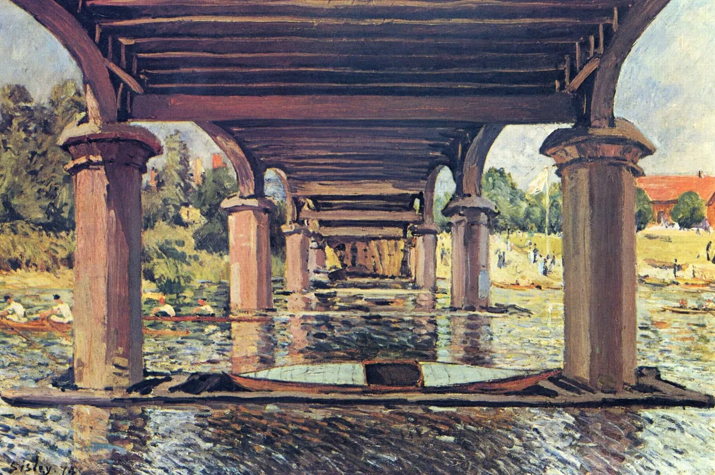 Under the Bridge of Hampton Court (1874) by Alfred Sisley — original painting reproduced as a hand-painted oil on canvas