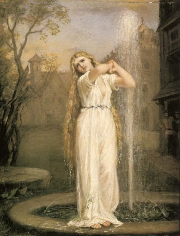 Undine (1872) by John William Waterhouse — original painting reproduced as a hand-painted oil on canvas
