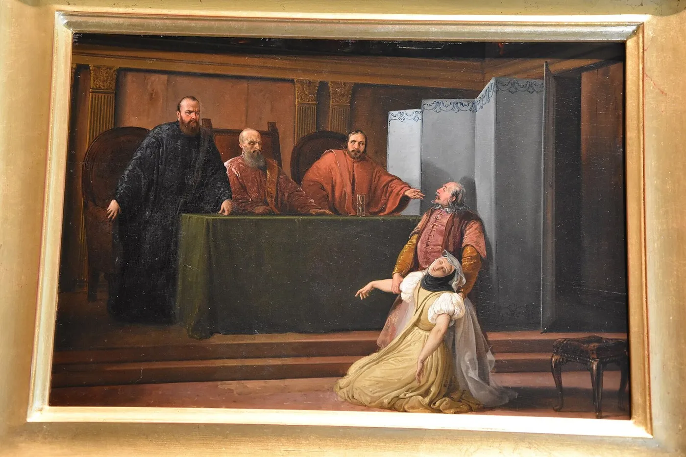 Valenza Gradenigo faints in front of her father, the Inquisitor (1832) by Francesco Hayez — original painting reproduced as a hand-painted oil on canvas