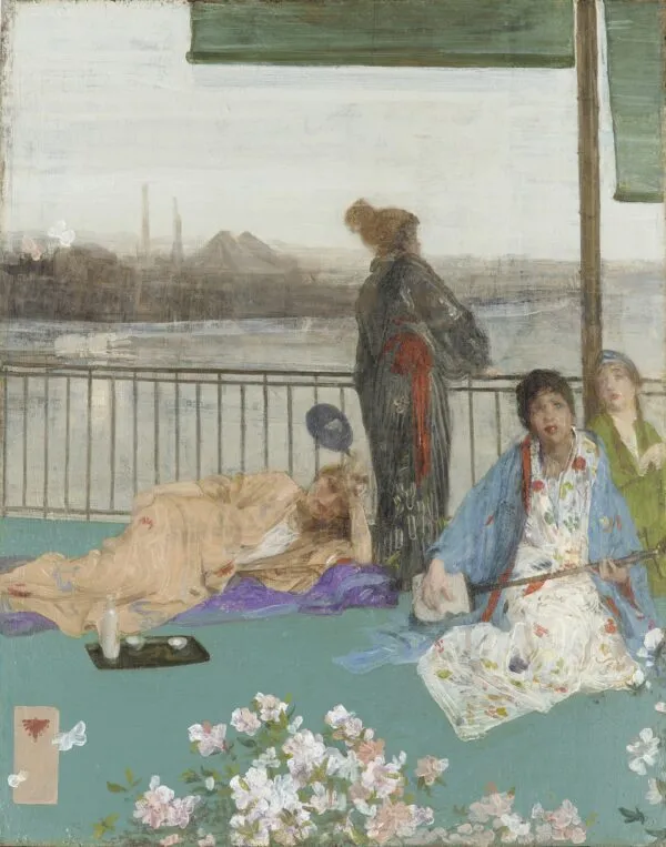 Variations in Flesh Colour and Green—The Balcony (1864) by James McNeill Whistler — original painting reproduced as a hand-painted oil on canvas