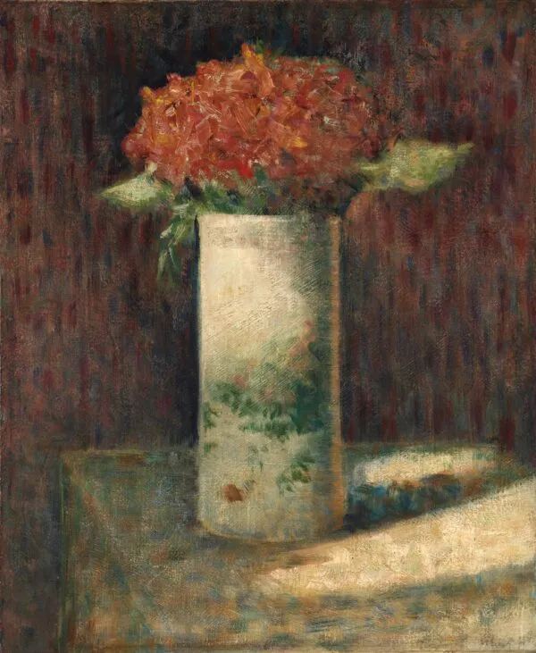 Vase of Flowers (1878) by Georges Seurat — original painting reproduced as a hand-painted oil on canvas