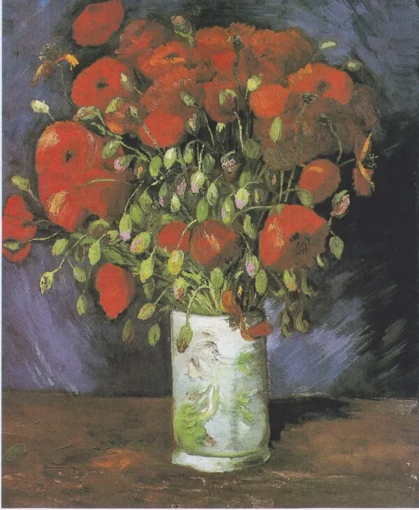 Vase with Red Poppies (1886) by Vincent van Gogh — original painting reproduced as a hand-painted oil on canvas