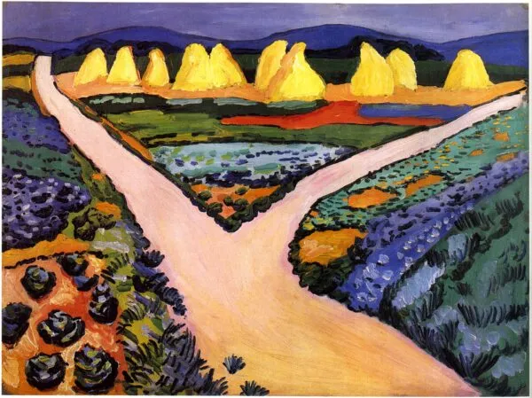 Vegetable fields (1911) by August Macke — original painting reproduced as a hand-painted oil on canvas