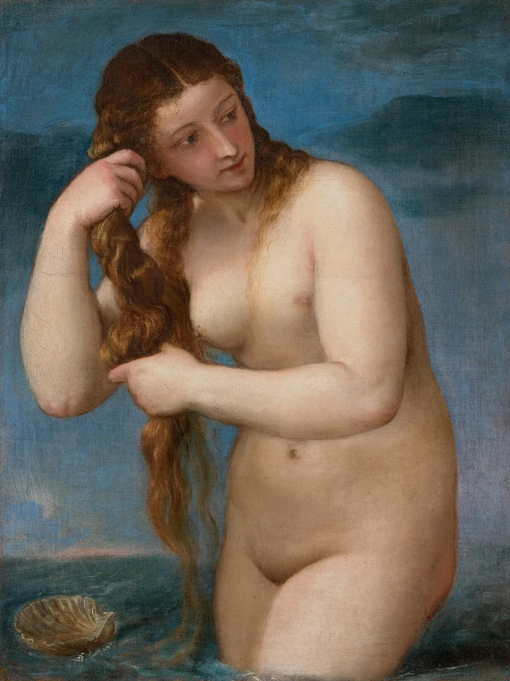 Venus Anadyomene (1520) by Titian — original painting reproduced as a hand-painted oil on canvas