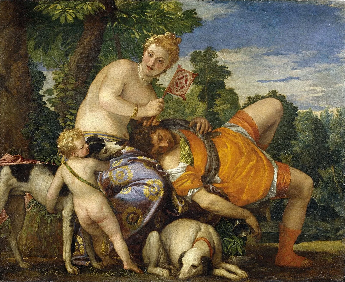 Venus and Adonis (1580) by Paolo Veronese — original painting reproduced as a hand-painted oil on canvas