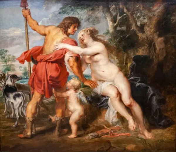 Venus and Adonis (1638) by Peter Paul Rubens — original painting reproduced as a hand-painted oil on canvas