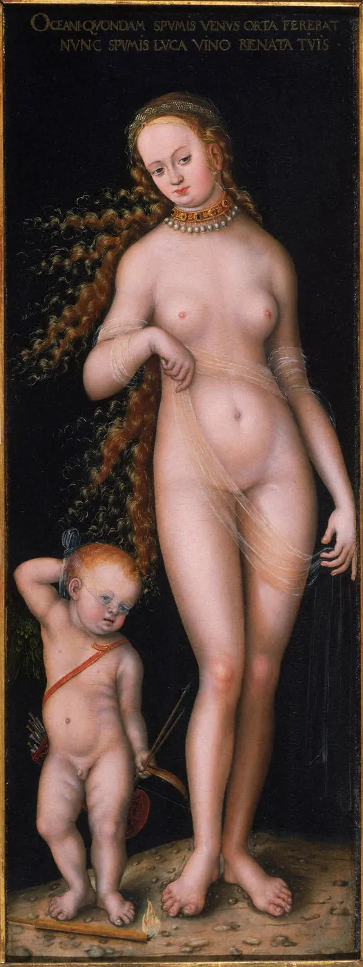 Venus and Amor (1519) by Lucas Cranach the Elder — original painting reproduced as a hand-painted oil on canvas