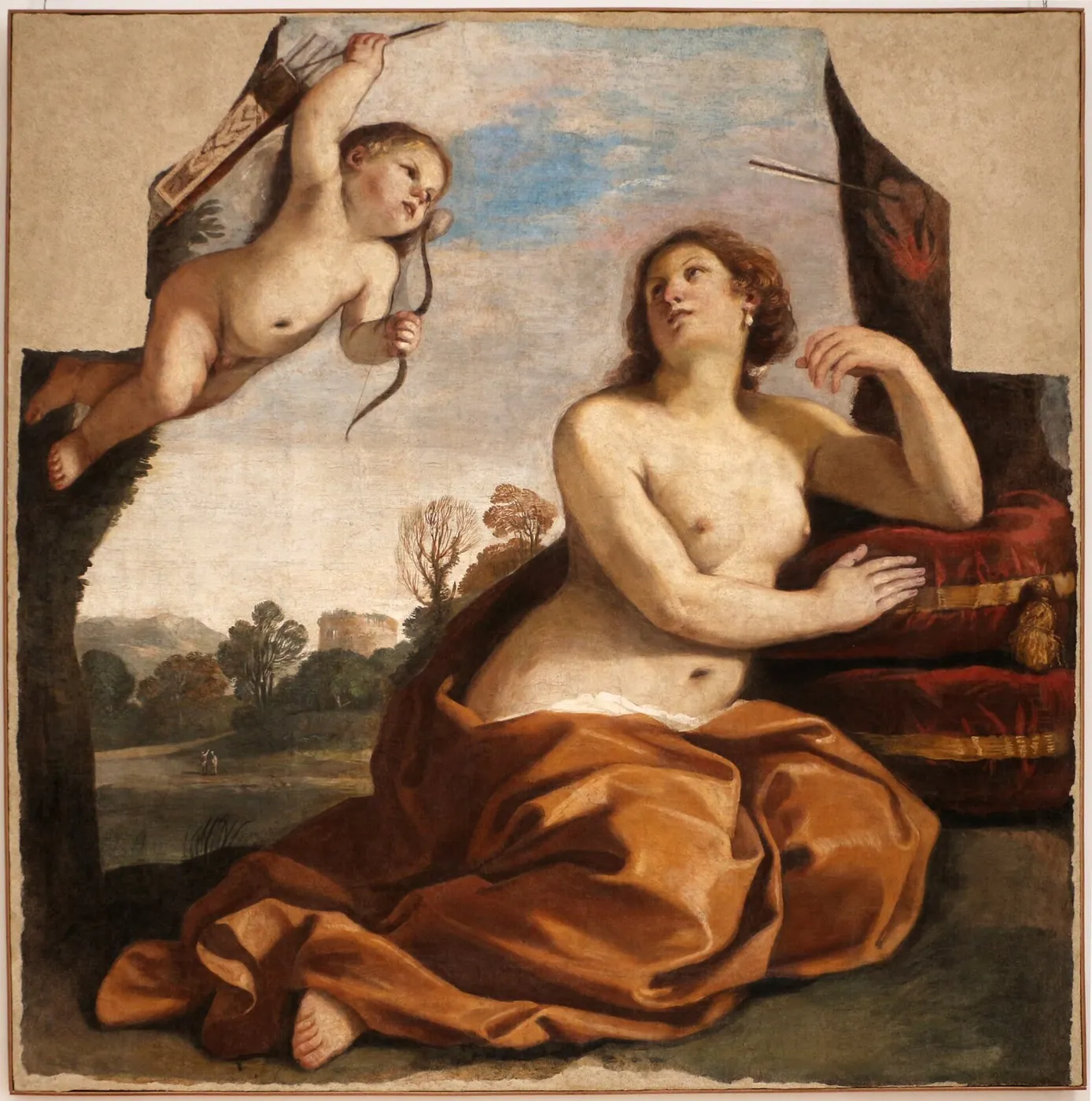 Venus and Cupid (1632) by Guercino — original painting reproduced as a hand-painted oil on canvas
