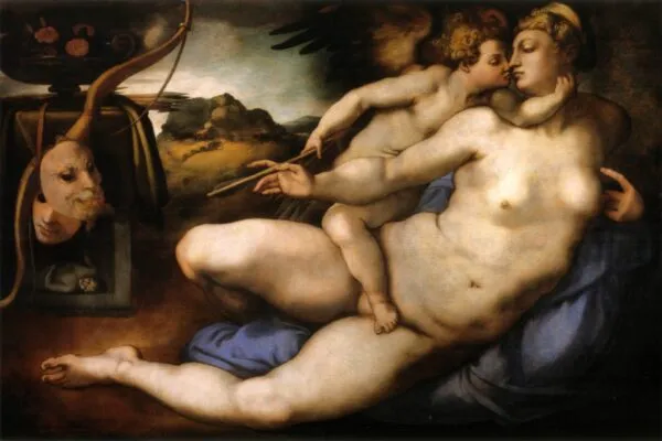 Venus and Cupid (1533) by Pontormo — original painting reproduced as a hand-painted oil on canvas
