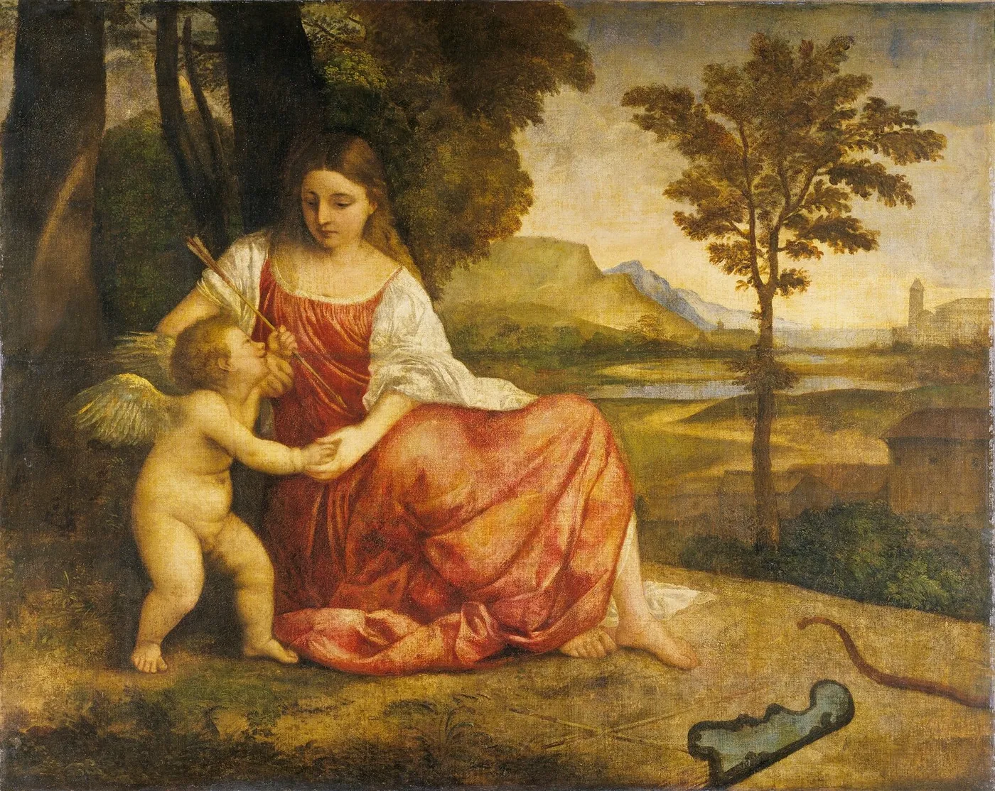 Venus and Cupid (1510) by Titian — original painting reproduced as a hand-painted oil on canvas
