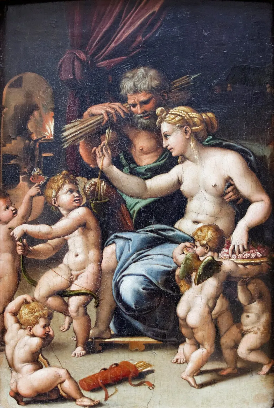Venus and Vulcan (1575) by Giulio Romano — original painting reproduced as a hand-painted oil on canvas