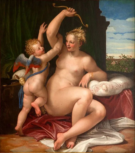 Venus Disarming Cupid (1550) by Paolo Veronese — original painting reproduced as a hand-painted oil on canvas