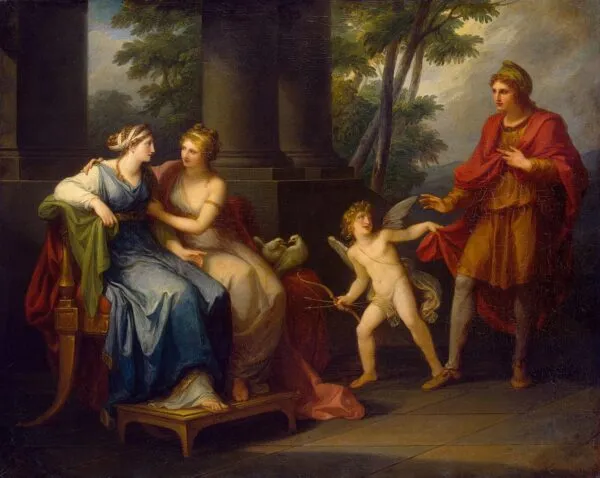 Venus Induces Helen to Fall in Love with Paris (1790) by Angelica Kauffmann — original painting reproduced as a hand-painted oil on canvas