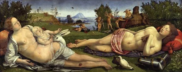 Venus, Mars and Cupid (1505) by Piero di Cosimo — original painting reproduced as a hand-painted oil on canvas