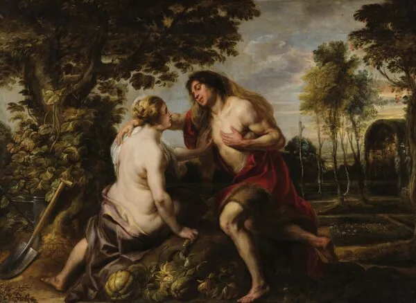 Vertumnus and Pomona (1638) by Jacob Jordaens — original painting reproduced as a hand-painted oil on canvas