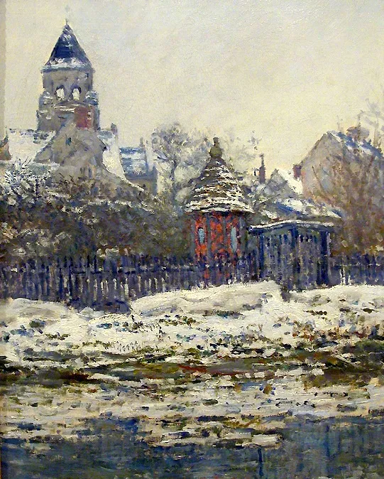Vétheuil Church (1879) by Claude Monet — original painting reproduced as a hand-painted oil on canvas