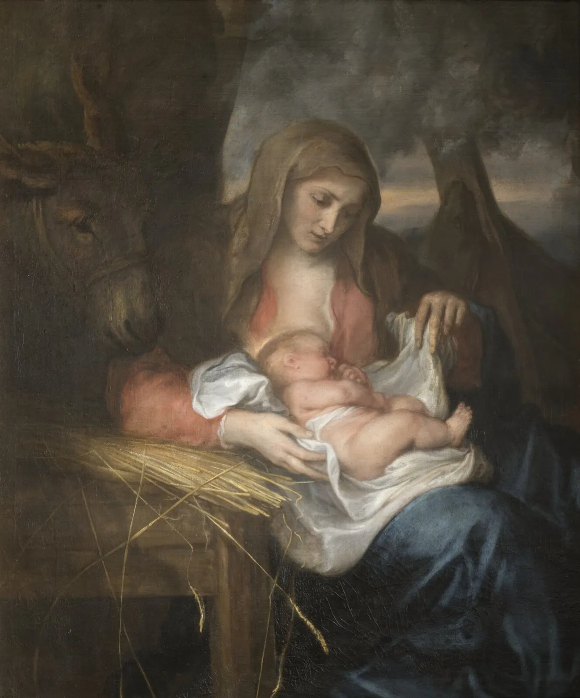Vierge à la crèche (1625) by Anthony van Dyck — original painting reproduced as a hand-painted oil on canvas