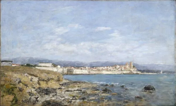 View of Antibes (1893) by Eugène Louis Boudin — original painting reproduced as a hand-painted oil on canvas