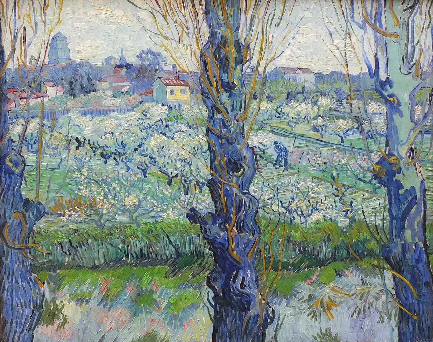 View of Arles, Flowering Orchards (1889) by Vincent van Gogh — original painting reproduced as a hand-painted oil on canvas