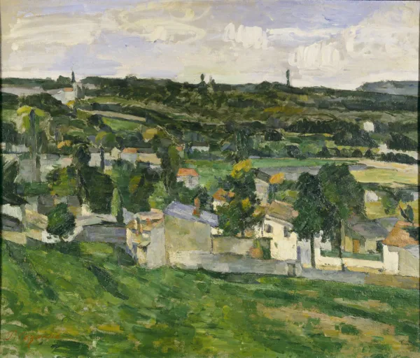 View of Auvers-sur-Oise (1878) by Paul Cézanne — original painting reproduced as a hand-painted oil on canvas