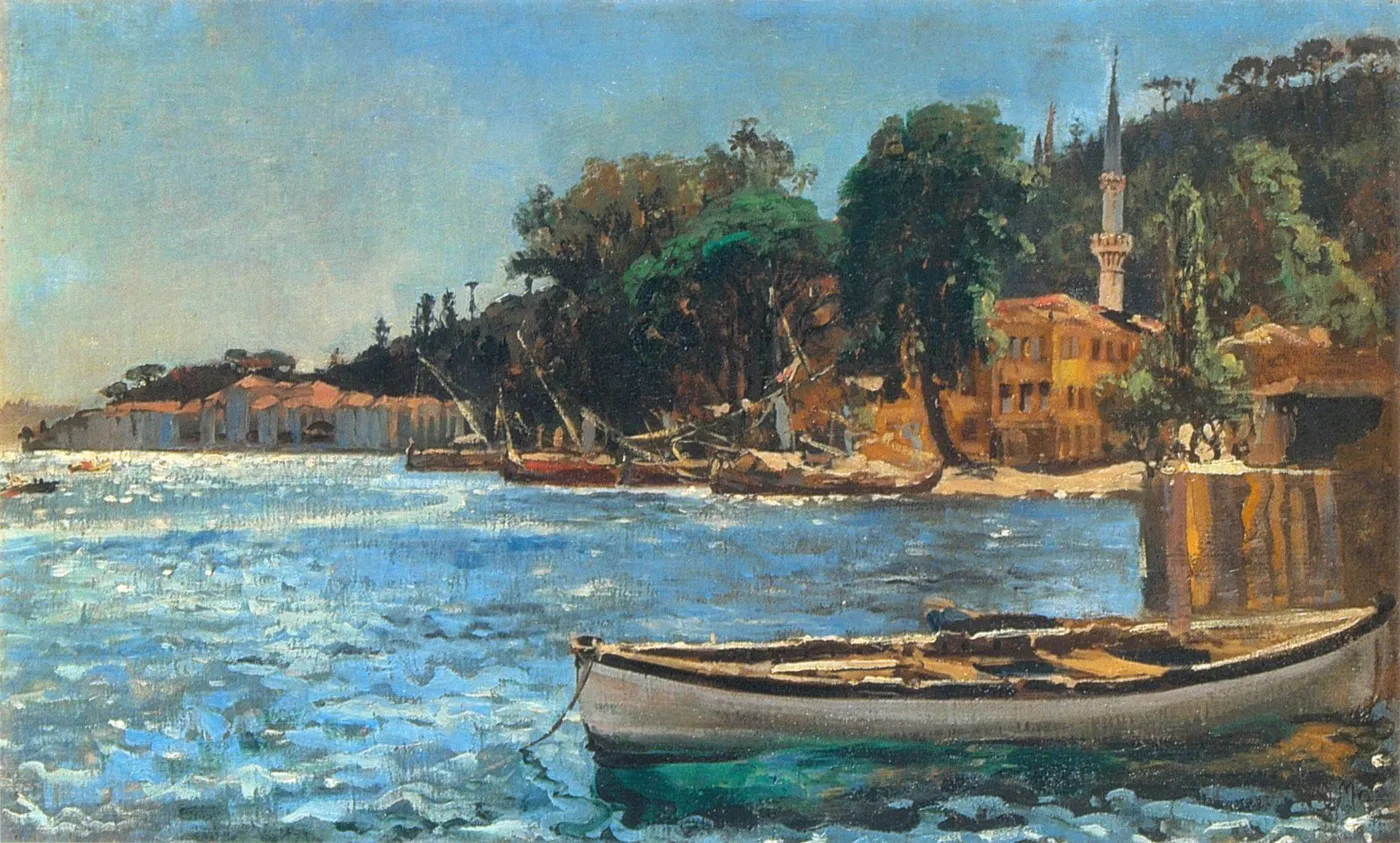 View of Bebek near Constantinople (1872) by Jan Matejko — original painting reproduced as a hand-painted oil on canvas