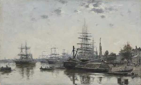 View of Bordeaux, from the Quai des Chartrons (1874) by Eugène Louis Boudin — original painting reproduced as a hand-painted oil on canvas