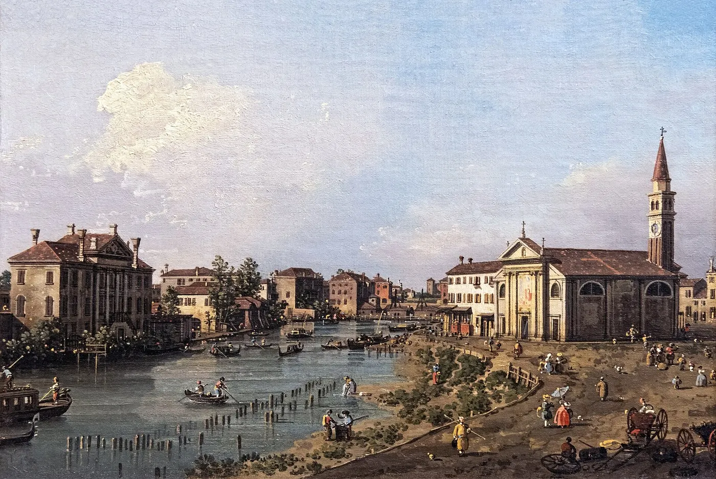 View of Dolo (1755) by Canaletto — original painting reproduced as a hand-painted oil on canvas