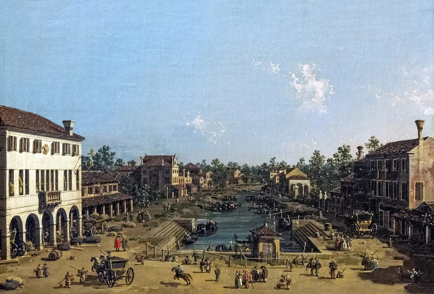 View of Mestre : alle Barche (1755) by Canaletto — original painting reproduced as a hand-painted oil on canvas