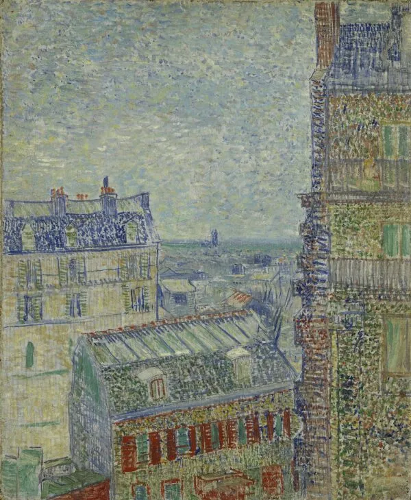View of Paris from Vincent's Room in the Rue Lepic (1887) by Vincent van Gogh — original painting reproduced as a hand-painted oil on canvas