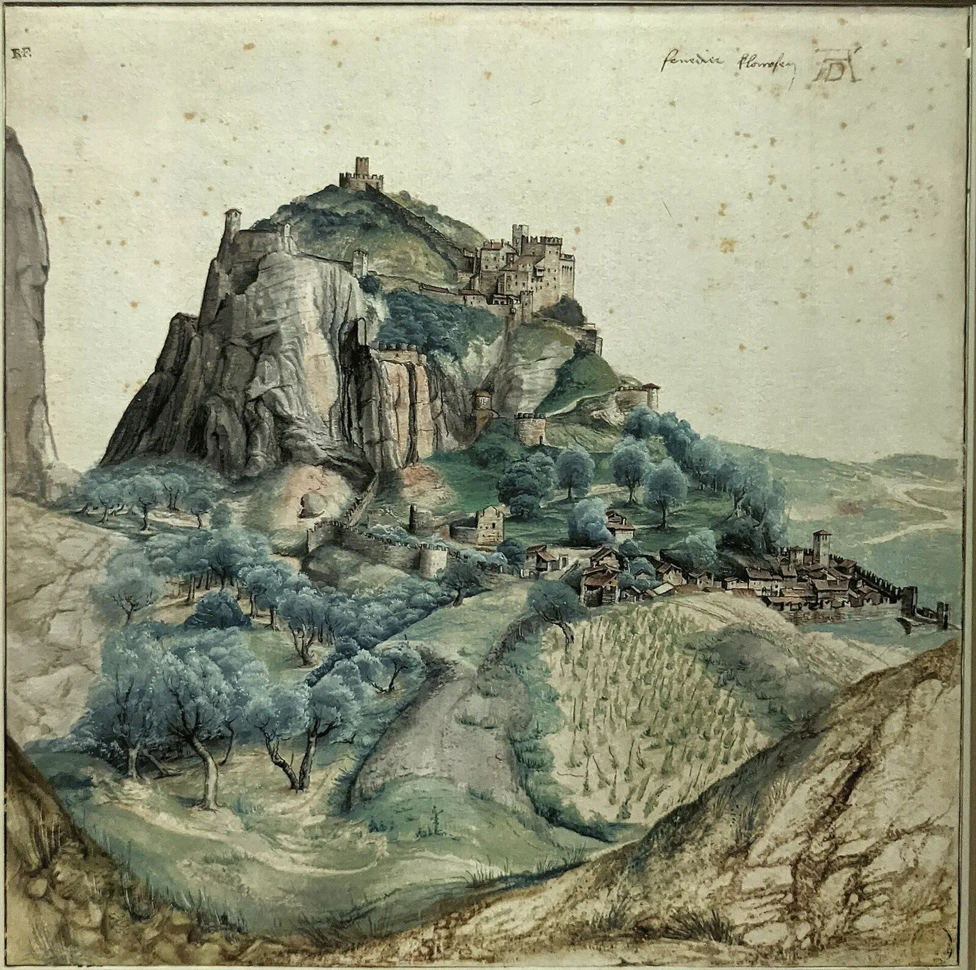 View of the Arco Valley (1495) by Albrecht Dürer — original watercolour reproduced as a hand-painted oil on canvas