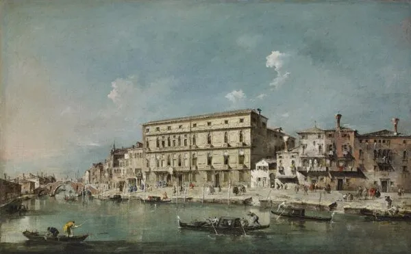 View of the Cannaregio Canal in Venice (1770) by Francesco Guardi — original painting reproduced as a hand-painted oil on canvas