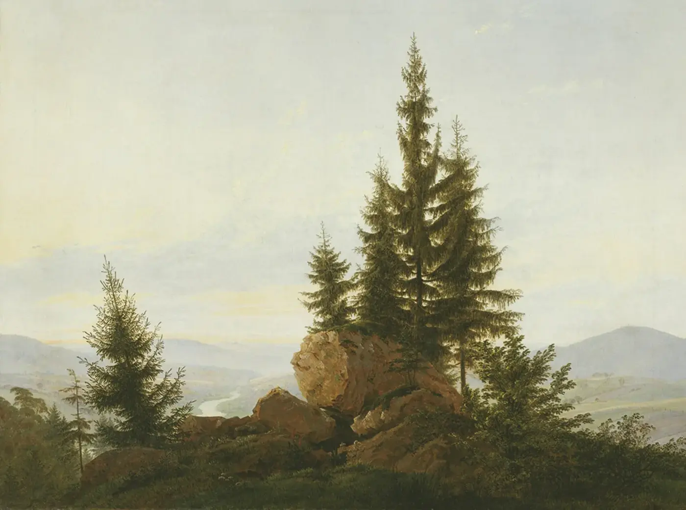 View of the Elbe Valley (1807) by Caspar David Friedrich — original painting reproduced as a hand-painted oil on canvas