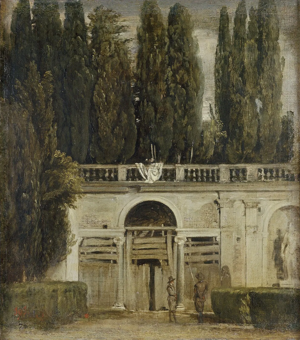 View of the Garden of the Villa Medici (1630) by Diego Velázquez — original painting reproduced as a hand-painted oil on canvas